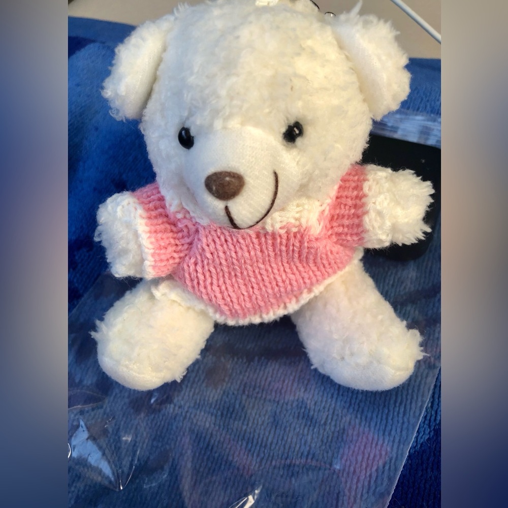 Plush Teddy Keychain - Pink Sweater | SO CUTE | SO HAPPY! 🧸🧸🧸 | Bag Charm | New - Picture 2 of 4